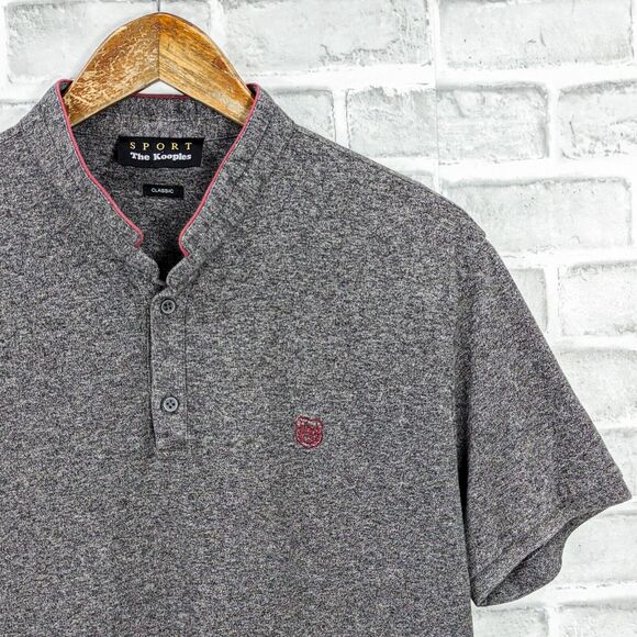 The Kooples the Officer Collar Polo Shirt contrast trim Mouline Grey Sz XL - Picture 1 of 8